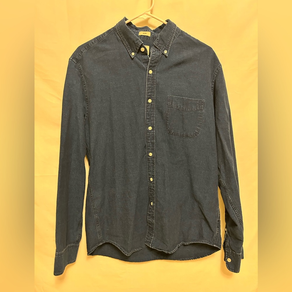 J. Crew Mens Denim Slim Button Down Shirt Size Large‎